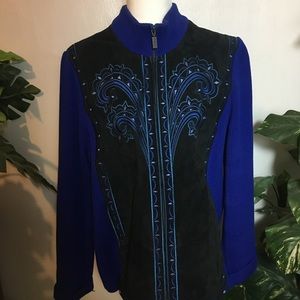 Bob Mackie Wearable Art Zip Up Shirt Jacket SZ XL